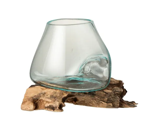 Skleněná váza na kořenu dřeva Gamal L - 20*16*20 cm J-Line by Jolipa