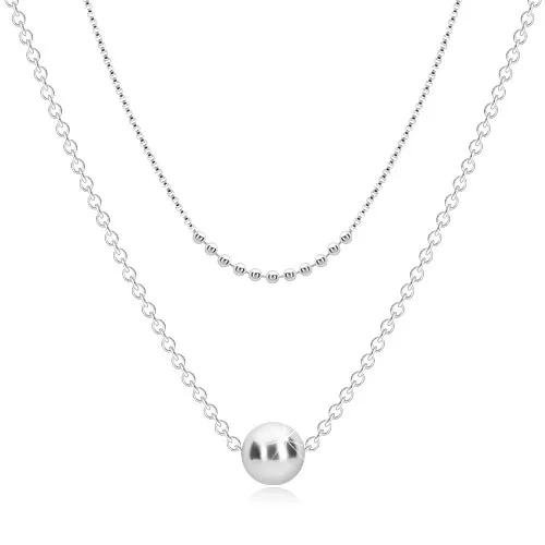Náhrdelník ze stříbra 925 - dvojitý řetízek, drobné kuličky a větší kulička