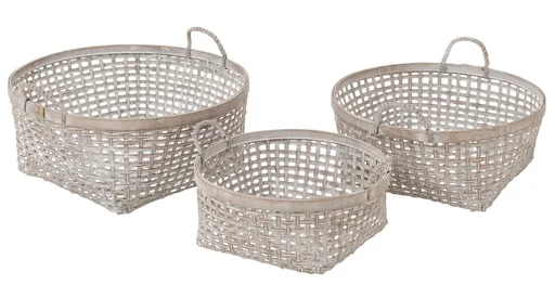 3ks veliké bambusové koše s patinou - 51*51*20 cm J-Line by Jolipa