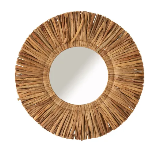 Nástěnné kulaté zrcadlo lemované rámem z vodního hyacintu Maurice - Ø64*4cm J-Line by Jolipa