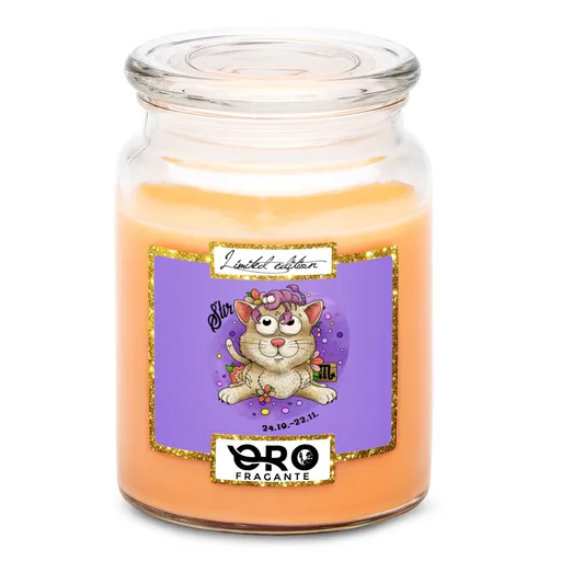 Svíčka Kočičí znamení – štír (Vůně svíčky: Tropické ovoce)