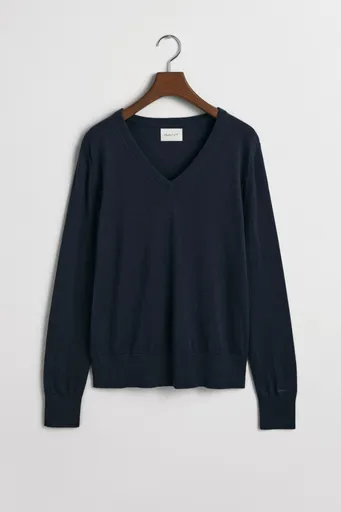 SVETR GANT FINE KNIT V-NECK EVENING BLUE