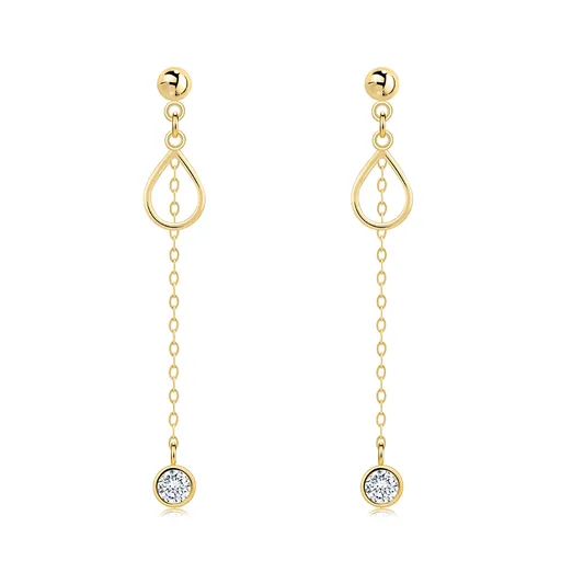 Visací náušnice ze 14K zlata s obrysem slzy a čirými zirkony