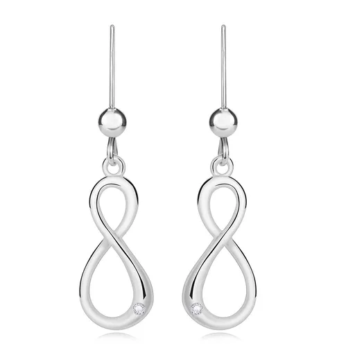 Stříbrné náušnice 925 - symbol nekonečna s briliantem, afro háček