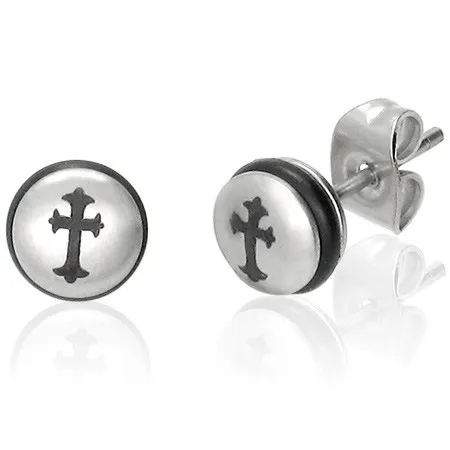 Ocelové náušnice, stříbrná barva, jetelový křížek, puzetky