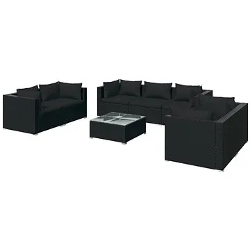 8dílná zahradní sedací souprava s poduškami polyratan černá, 3102272 (3102272)