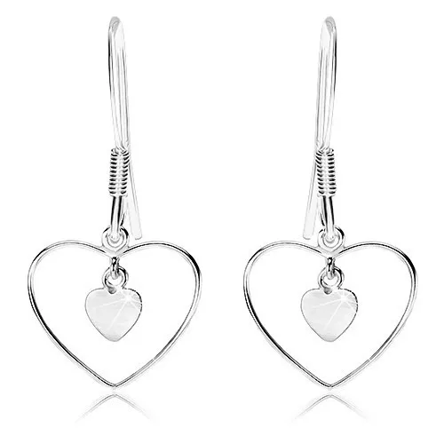 Náušnice ze stříbra 925, malé ploché srdíčko v tenké srdcovité kontuře