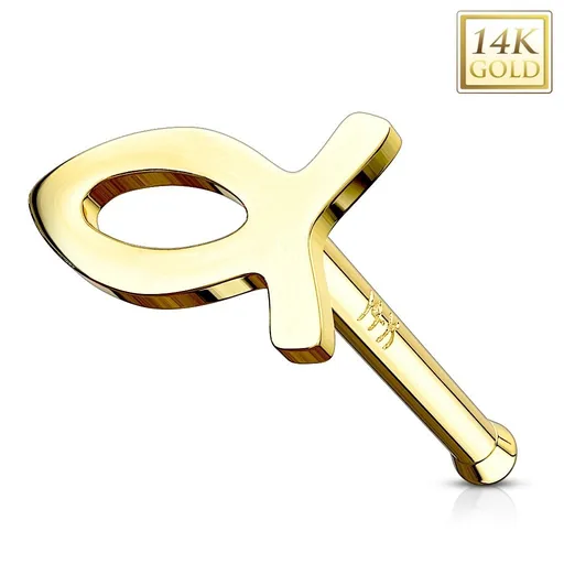 Rovný piercing do nosu ve žlutém zlatě 585 - obrys rybky