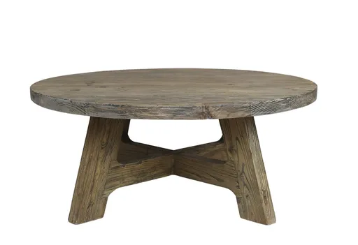 Přírodní kulatý konferenční stůl z recyklovaného dřeva Marseille - Ø 90*38 cm Chic Antique