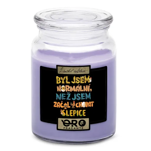 Svíčka Býval jsem normální – slepice (Vůně svíčky: Levandule)