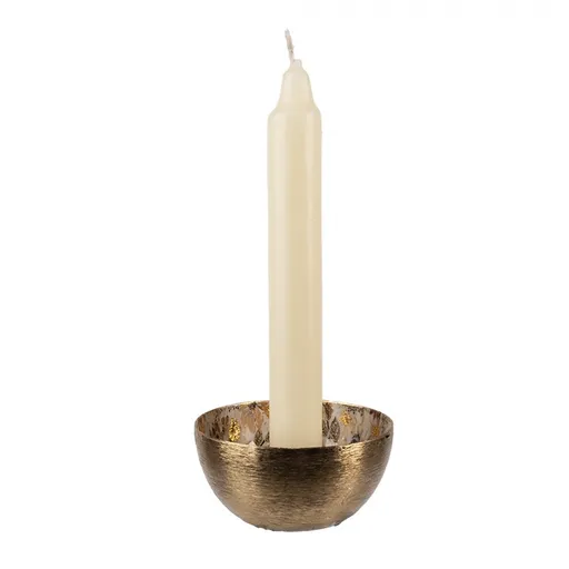 Bílo-zlatý kovový svícen s béžovými květy Flowers Gold - Ø 8*4 cm Clayre & Eef