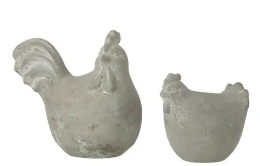 2 ks šedá antik dekorativní soška slepička a kohoutek - 16*9*14 cm J-Line by Jolipa