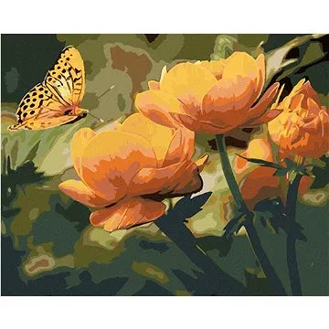 Diamondi - Diamantové malování - MOTÝL A ORANŽOVĚ KVĚTINY, 40x50 cm, bez rámu a bez vypnutí plátna (606485A)