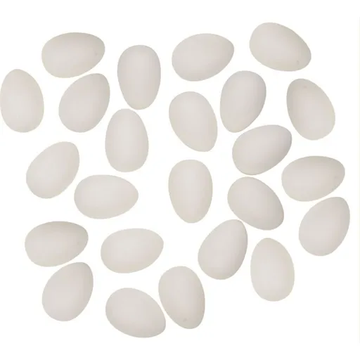 Vajíčka bílá k dozdobení plastová 4 cm bez šňůrky 24 ks v sáčku