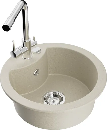 MEXEN/S Diego granitový dřez 1-miska včetně baterie Duero, béžová 6512-69-671600-00