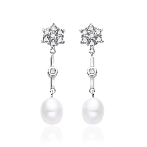 Agato Stříbrné visací náušnice se zirkony a perlou AGT-E143PW-P