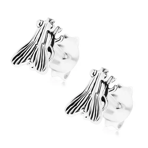 Náušnice ze stříbra 925, lesklá moucha s černou patinou, puzetky