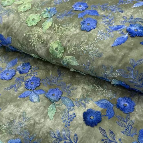 Bavlněná látka TIE DYE EMBROIDERY Poppy design B