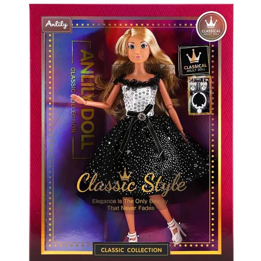 Módní panenka ve společenských šatech - černobílé
