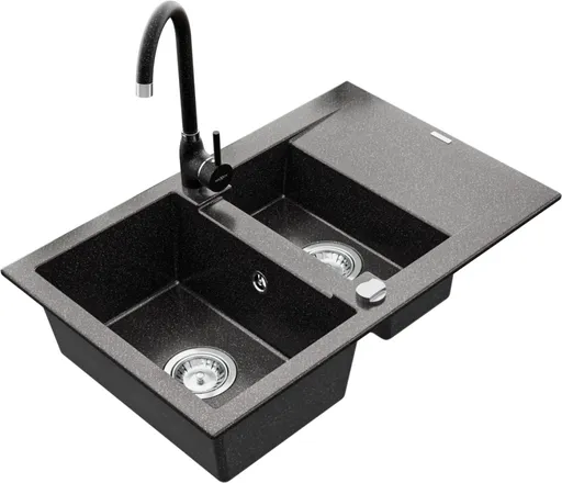 MEXEN/S Gaspar granitový dřez 1.5 s odkapávačem včetně baterie Telma, černá kropenatý 6507-76-670200-76
