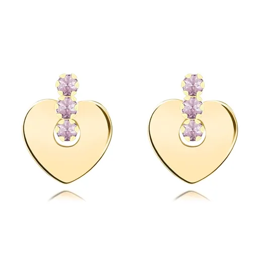 Náušnice ze 14K zlata s motivem srdce a růžovými zirkony