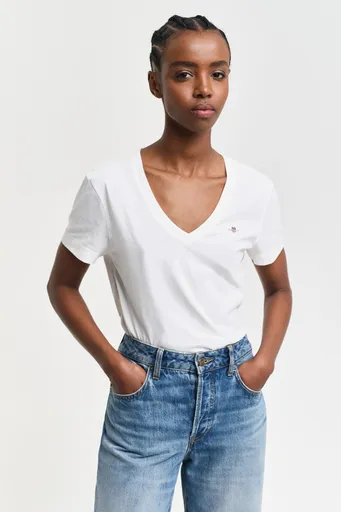 TRIČKO GANT REG SHIELD SS V-NECK T-SHIRT WHITE