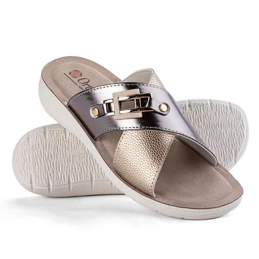 Dámské pantofle na klínku se zlatými pásky vel. 42