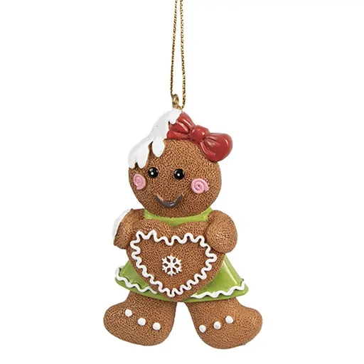 Hnědá vánoční závěsná ozdoba holčička Perníček Gingerbread - 5*1*8 cm Clayre & Eef
