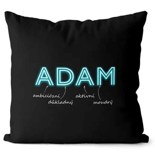 Polštář Mužská jména – NEON (Velikost: 40 x 40 cm, Jméno: Adam)
