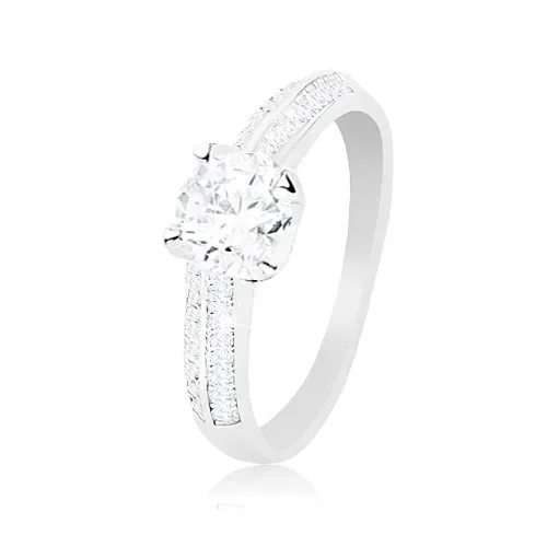 Zásnubní prsten, stříbro 925, zdobená ramena, čirý vyvýšený zirkon - Velikost: 51