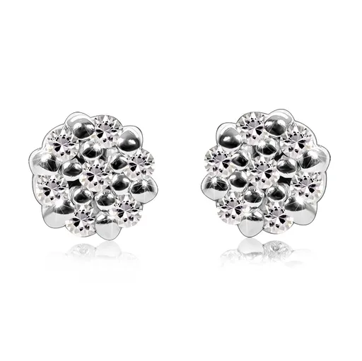 Diamantové náušnice z bílého 14K zlata - kroužek s drobnými brilianty, puzetky