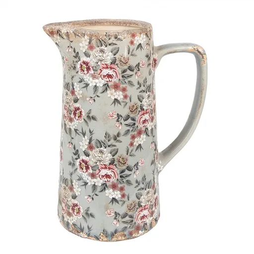 Zelený keramický dekorační džbán s květy Floria L - 21*14*26 cm  Clayre & Eef