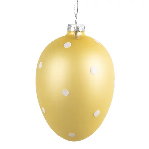 Žluté závěsné skleněné vajíčko s puntíky Egg Dots - Ø 8*12 cm  Clayre & Eef