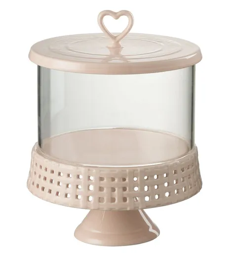 Růžová keramická dóza na noze s víkem Hella Pastel Pink L - Ø 21*31cm J-Line by Jolipa