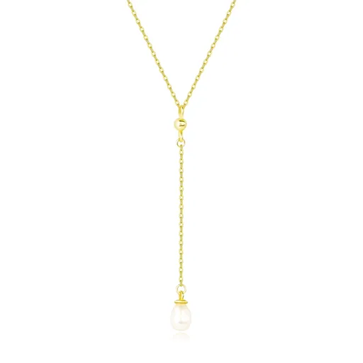 Stříbrný náhrdelník ze zlata 925 - bílá perla na řetízku, mašle