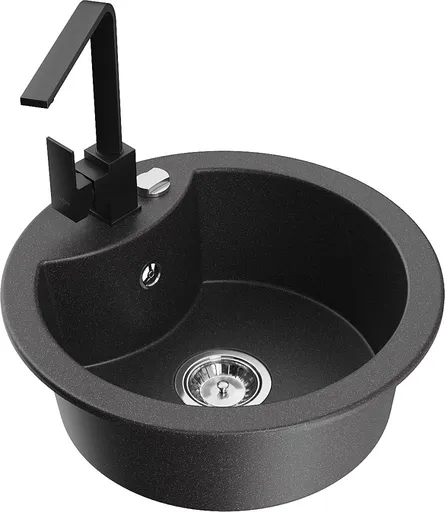 MEXEN/S Diego granitový dřez 1-miska včetně baterie Rita, černý kropenatý 6512-76-670300-70