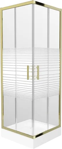 MEXEN/S Rio sprchový kout čtverec 70 x 70, pruhy, zlato + vanička Rio včetně výpustě 860-070-070-50-20-4510