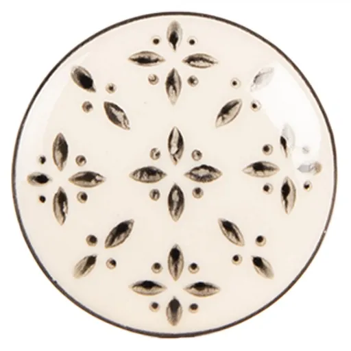 Béžová keramická knopka s černým dekorem - Ø 4*3 cm / S3 cm Clayre & Eef