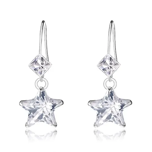 Náušnice ze stříbra 925, čiré krystaly Swarovski, kosočtverec, hvězda