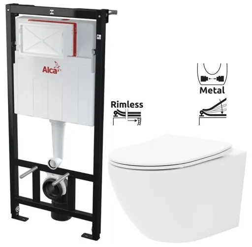 Předstěnový instalační systém bez tlačítka + WC REA Carlo Flat Mini Rimless + SEDÁTKO AM101/1120 X CF1