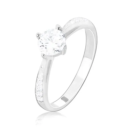 Zásnubní prsten, stříbro 925,  zdobená ramena, čirý kulatý zirkon - Velikost: 51