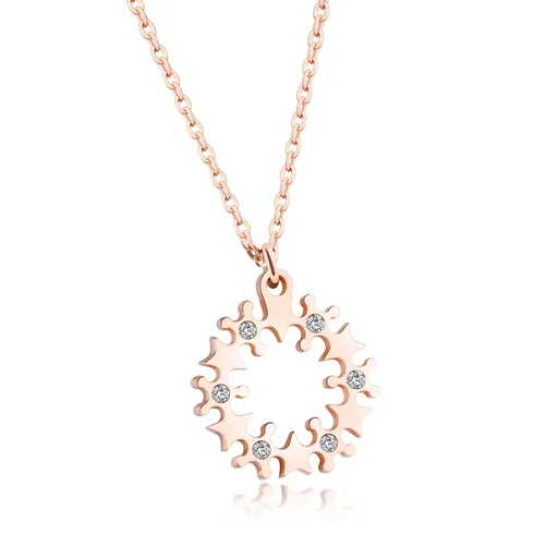 Náhrdelník z oceli 316L - hvězdný věnec, čiré zirkony, měděná barva