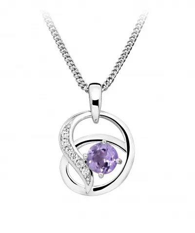 Silver Cat Módní náhrdelník se syntetickým ametystem SC457 (řetízek, přívěsek)