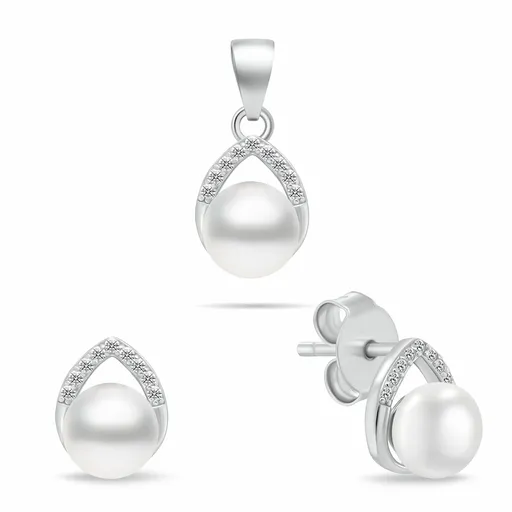 Brilio Silver Stříbrný set šperků s perlami a zirkony SET290W (přívěsek, náušnice)