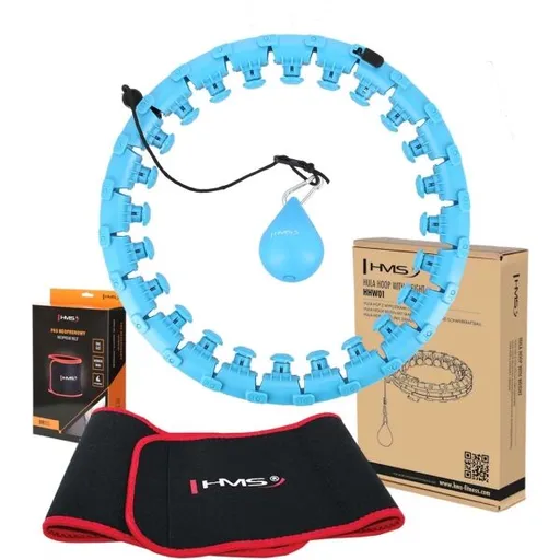 HMS SET HHW01 + BR163 Sada masážní obruče se závažím a zeštíhlujícího pásu, světle modrá, velikost