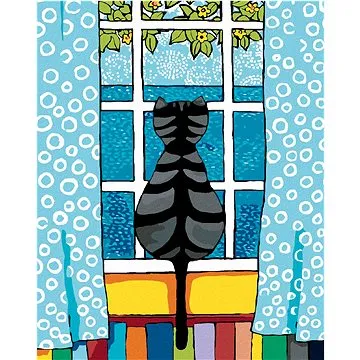 Diamondi - Diamantové malování - KOČKA ZA OKNEM, 40x50 cm, Vypnuté plátno na rám (602382B)