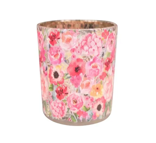 Barevný skleněný svícen s květy Fleury Poppy S - Ø 7*8 cm Mars & More