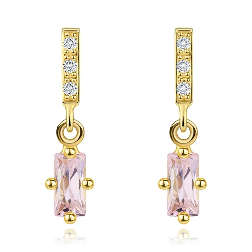 Náušnice ze 14K zlata se světle růžovým kubickým zirkonem v obdélníkovém výbrusu