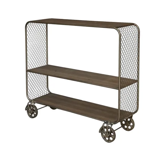 Mosazný antik kovový regál na kolečkách Galla - 114*35*99 cm Chic Antique