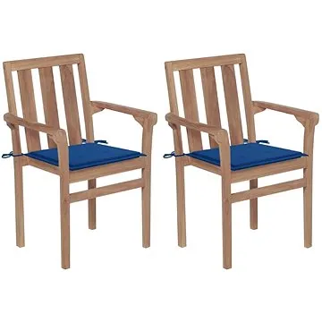 SHUMEE Židle zahradní královsky modré podušky, teak 3062218 - 2ks v balení (3062218)